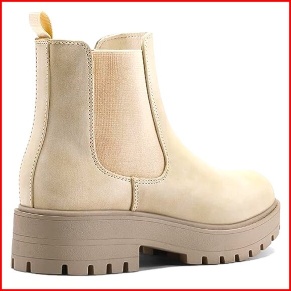 Women's Chelsea Ankle Boots Slip On Lug Sole Low Heel Elastic Booties - Picture 5 of 7